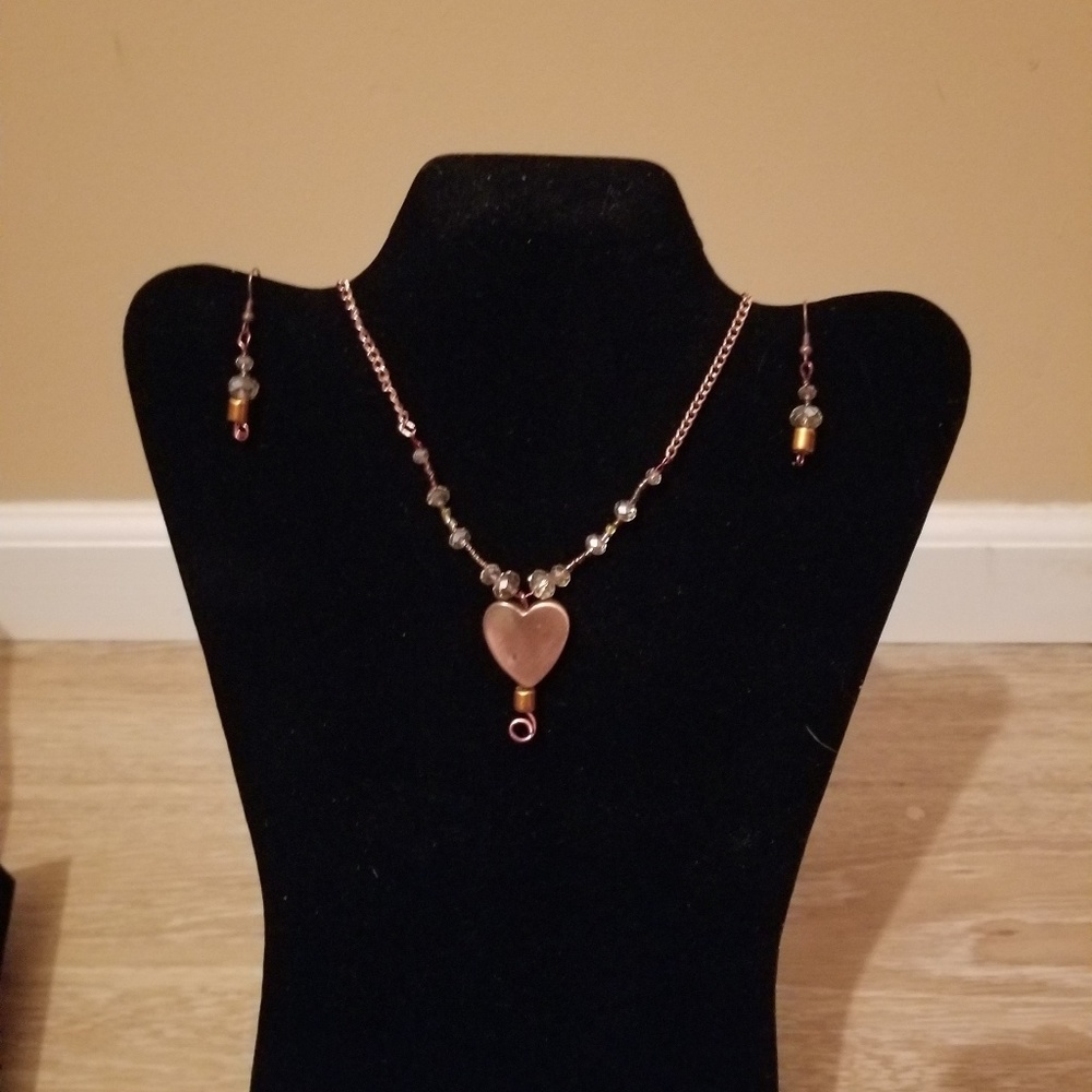 Copper heart with champagne beads set
